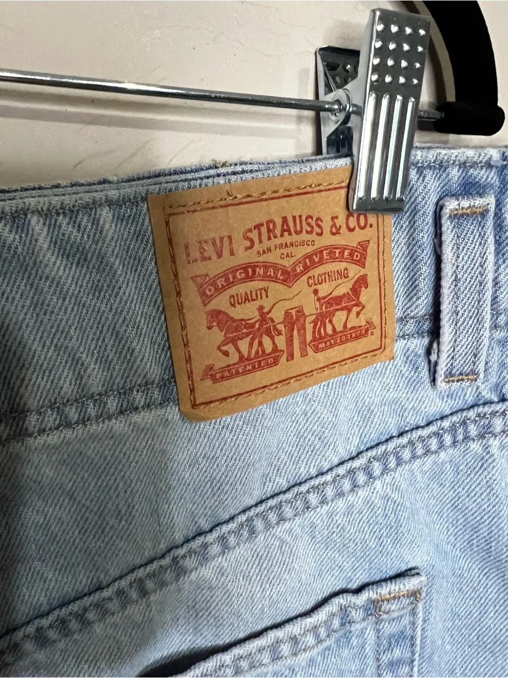 Levi's High Waisted Mom Two Button Light Wash Denim Shorts